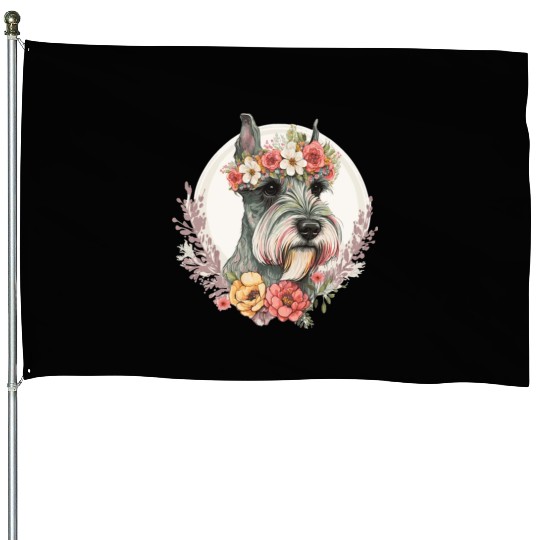 Cute Mini Schnauzer Flower Crown Pet Dog Breed Flo House Flags