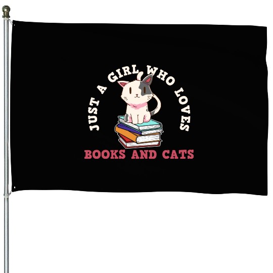 Book Cat Book Lover Cat Lover House Flags