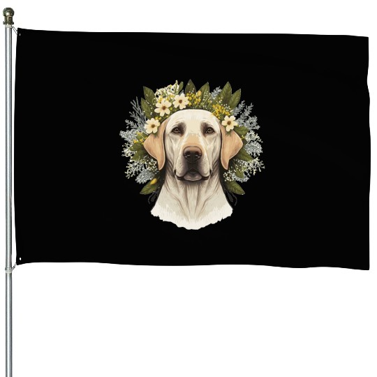 Cute Labrador Retriever Flower Crown Pet Dog Breed House Flags