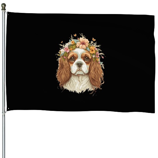 Cavalier King Charles Spaniel Flower Crown Dog Flo House Flags