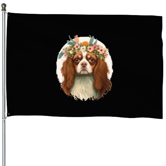 Cavalier King Charles Spaniel Flower Crown Pet Dog House Flags