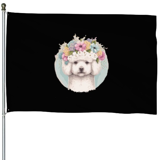 Cute Bichon Frise Flower Crown Pet Dog Floral Pupp House Flags