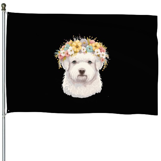 Cute Bichon Frise Flower Crown Pet Dog Breed Flora House Flags