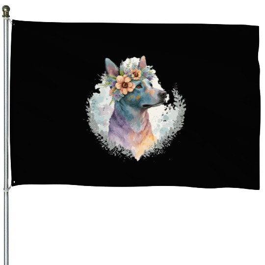 Cute Australian Cattle Dog Flower Crown Pet Dog Br House Flags