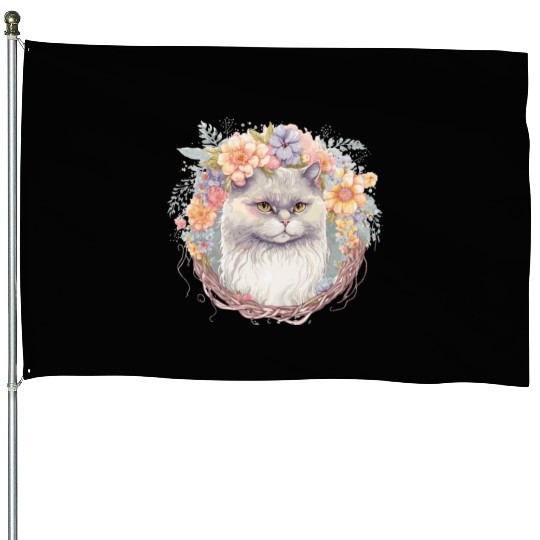 Cute Persian Cat Flower Crown Cats Pet Kitten House Flags