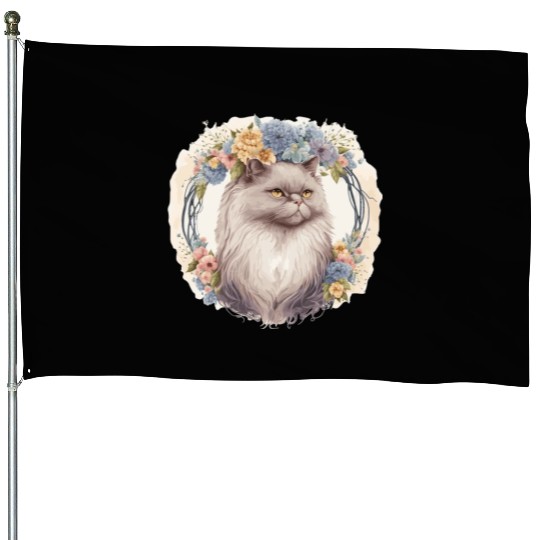 Cute Persian Cat Flower Crown Cats Pet Kitten House Flags