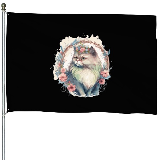 Cute Persian Cat Flower Crown Cats Pet Kitten House Flags