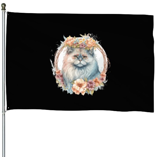 Cute Persian Cat Flower Crown Cats Pet Kitten House Flags
