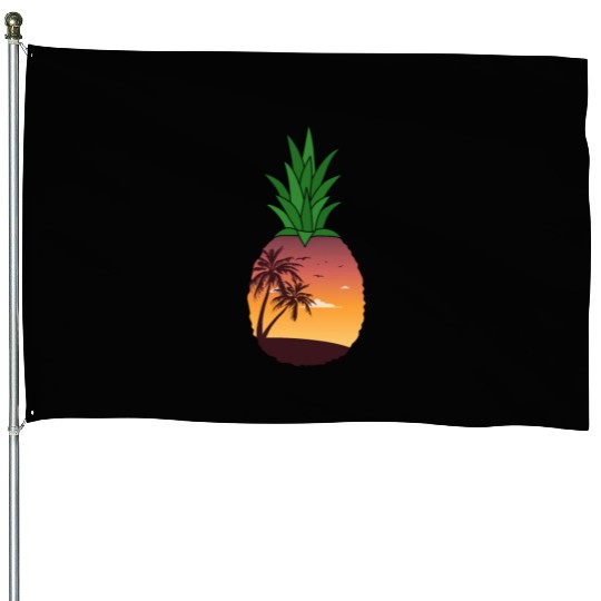 Pineapple Beach Sunset - Tropical Summer House Flags