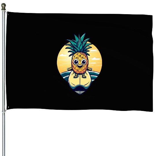 Kawaii pineapple on at sunset House Flags