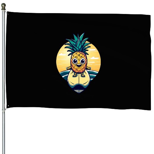 Kawaii pineapple on at sunset House Flags