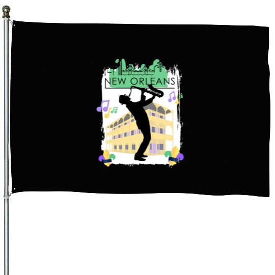 Mardi Gras New Orleans Louisiana City Jazz Music House Flags