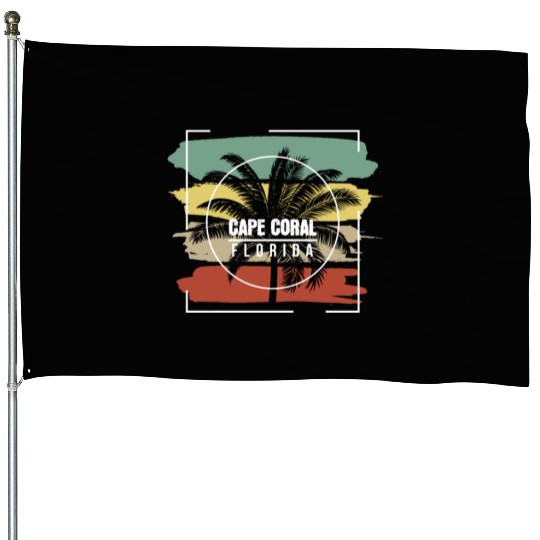 Cape Coral Florida Artistic Palm Tree Retro House Flags