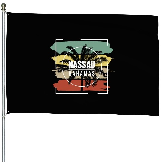 Nassau Bahamas Artistic Palm Tree Retro House Flags
