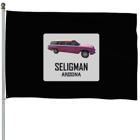 Old car city of Seligman in Arizonna, US Route 66 House Flags