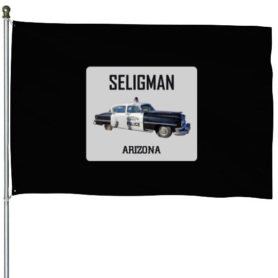 Old car city of Seligman in Arizonna, US Route 66 House Flags