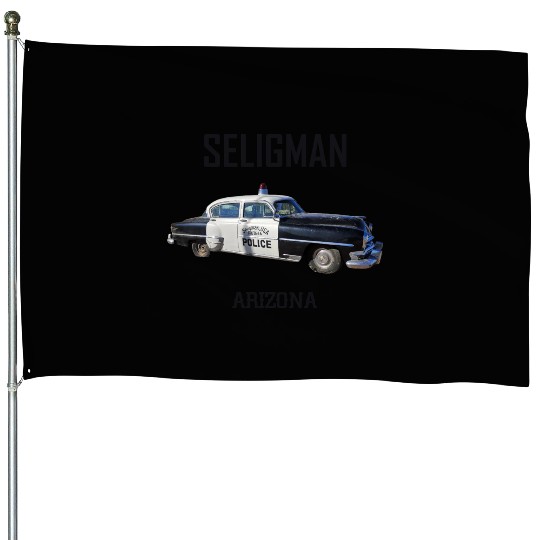 Old car city of Seligman in Arizonna, US Route 66 House Flags