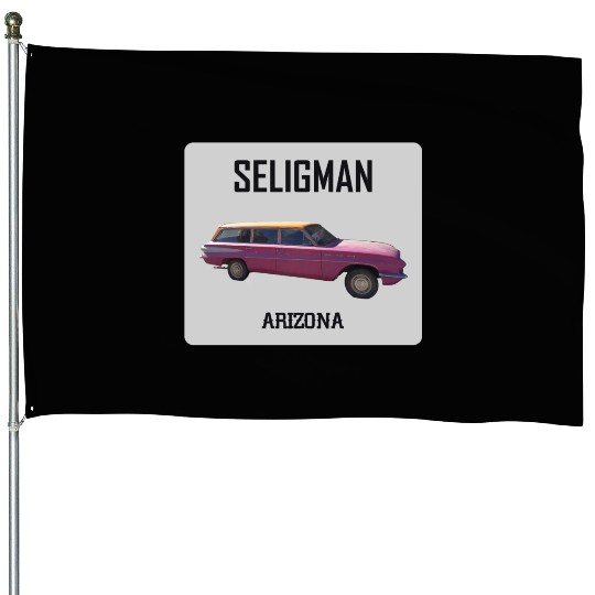 Old car city of Seligman in Arizonna, US Route 66 House Flags