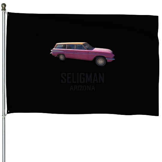 Old car city of Seligman in Arizonna, US Route 66 House Flags