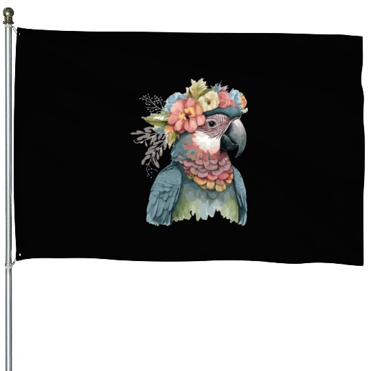 Cute Parrot Macaw Bird Flower Crown Pet Birds House Flags