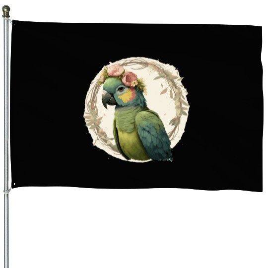 Watercolor Parrot Hahn's Macaw Bird Flower Crown P House Flags
