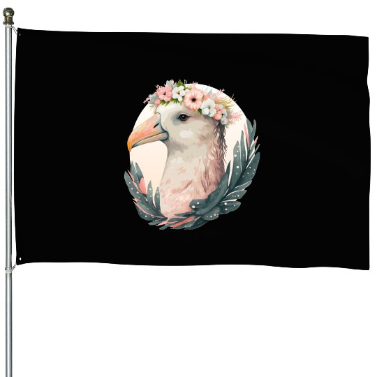Cute Albatross Bird Flower Crown Floral Tropical B House Flags
