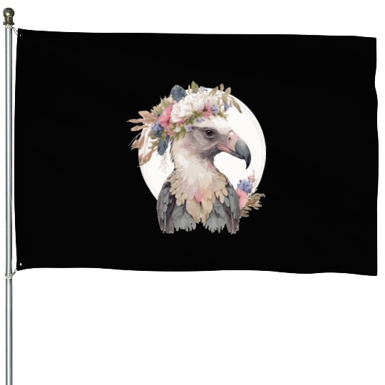 Cute Vulture Bird Flower Crown Floral Exotic Birds House Flags