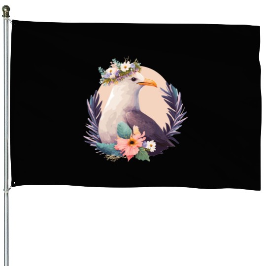 Cute Seagull Bird Flower Crown Floral Birds House Flags