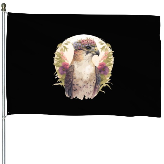 Watercolor Falcon Birds Of Prey Flower Crown Flora House Flags