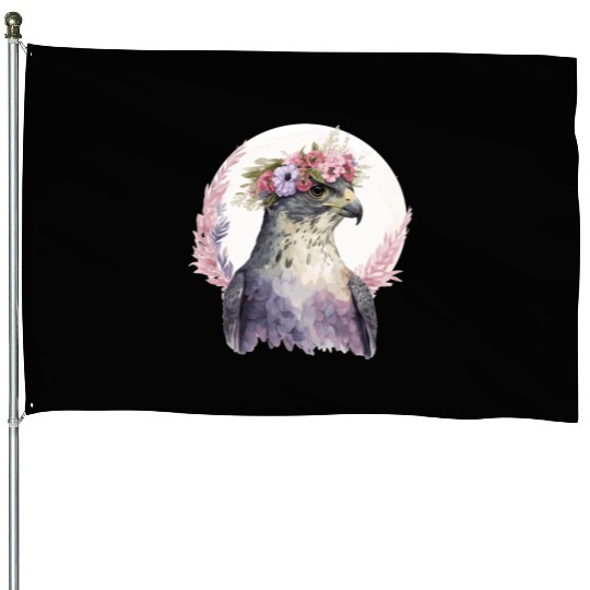 Falcon Birds Of Prey Flower Crown Floral Bird Watc House Flags