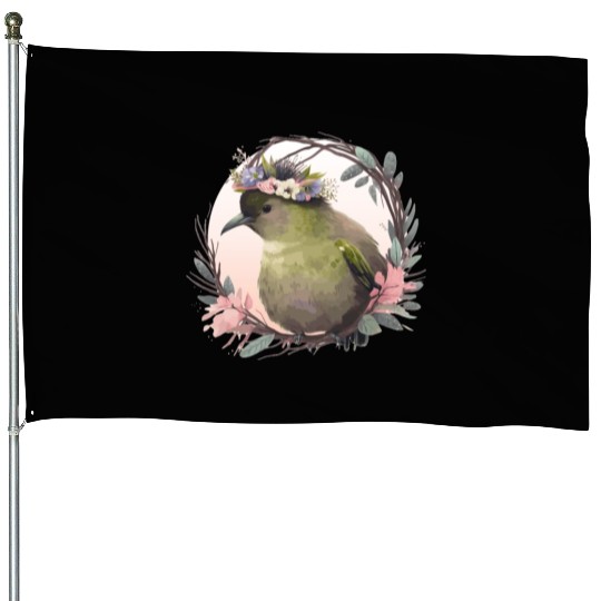 Tropical Kiwi Bird Flower Crown Floral Exotic Bird House Flags