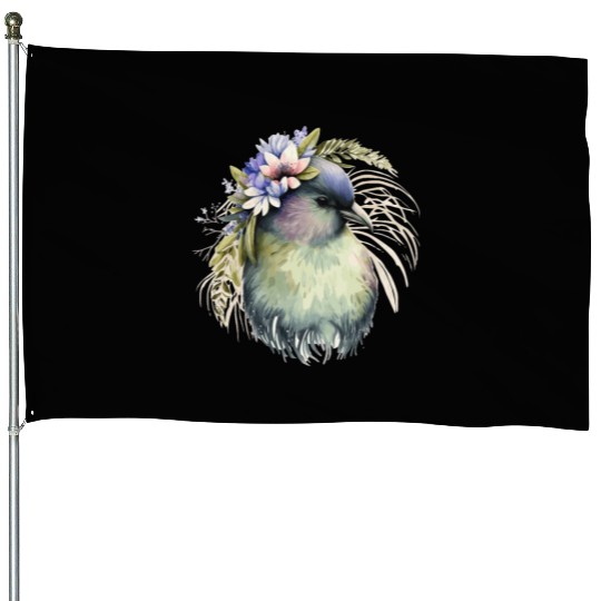 Cute Kiwi Bird Flower Crown Floral Exotic Birds House Flags