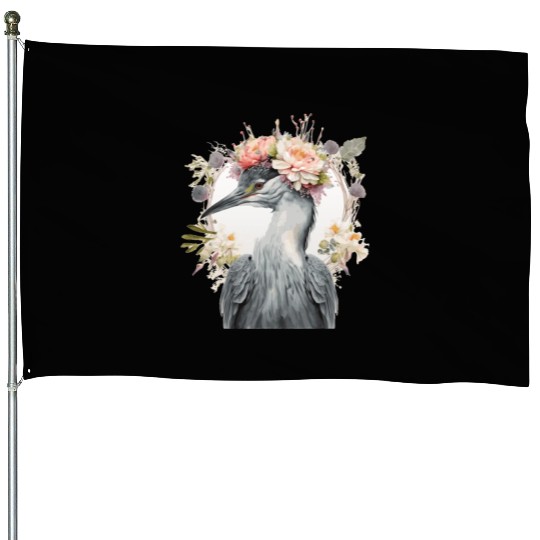Watercolor Heron Freshwater Bird Flower Crown Flor House Flags