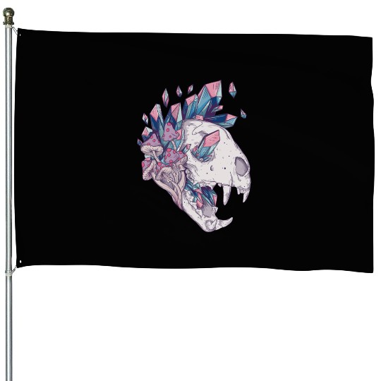 Crystal Cat Skull House Flags
