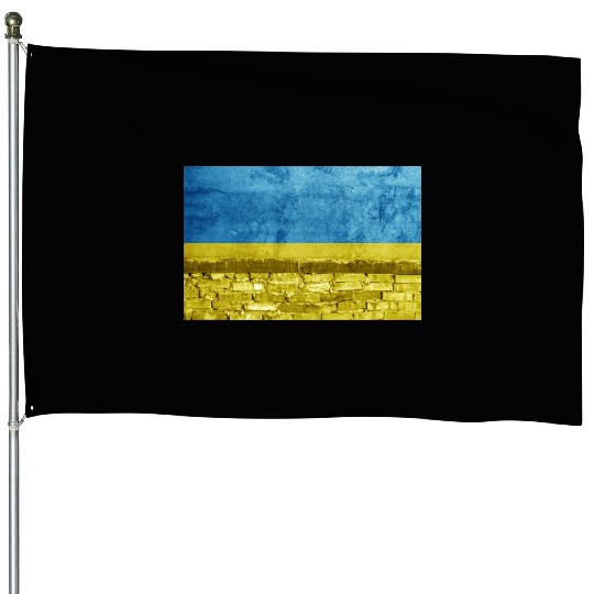 Brick wall with Ukraine flag House Flags