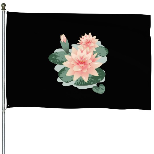 Water lily flower with bud in water lily pond House Flags