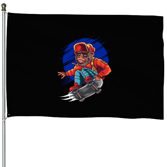 Monkey skater skateboard skateboarding Monkeys House Flags