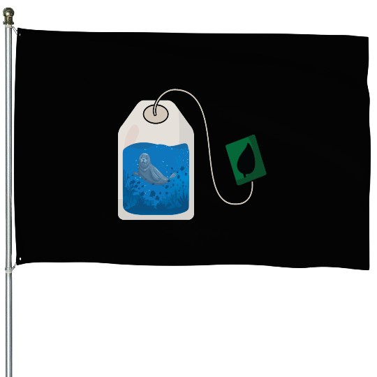 Funny seal swimming in a tea bag House Flags