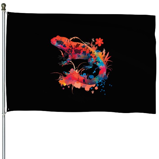 Magical Red Salamander House Flags