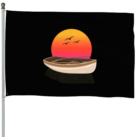 Retro Sunset rowing boat Graphic House Flags