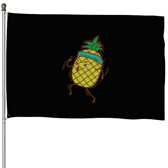Pineapple goes jogging or running sweet Fruit House Flags