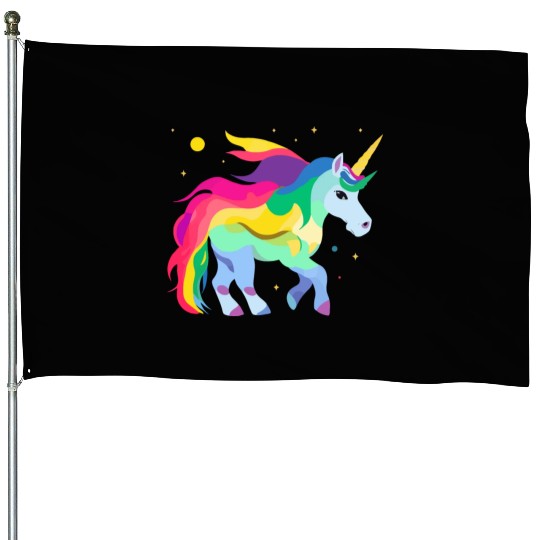 Magical and Colorful Unicorn Illustration House Flags