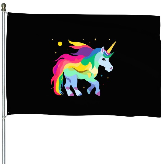 Magical and Colorful Unicorn Illustration House Flags