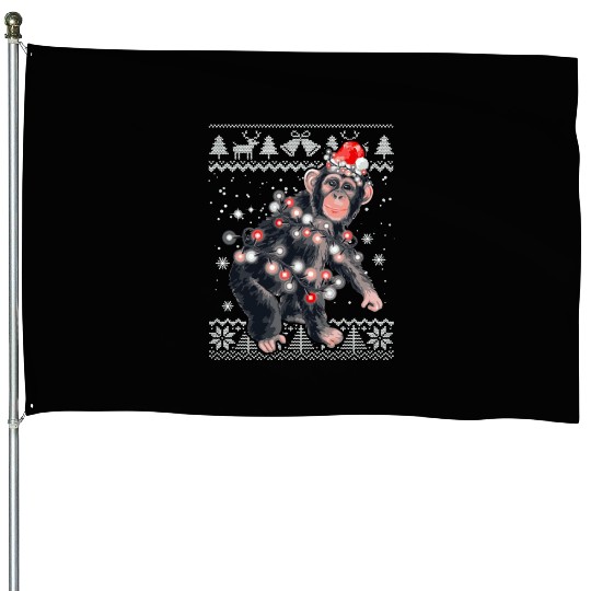 Chimpanzee Monkey Ugly Pajama Monkey House Flags
