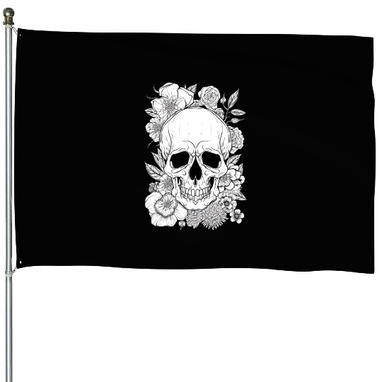 Aesthetic Flowers Skull Art House Flags