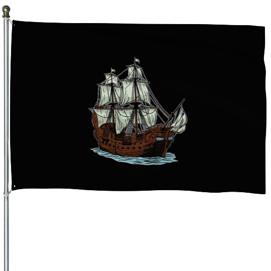 Columbus Day 1492 Ship House Flags