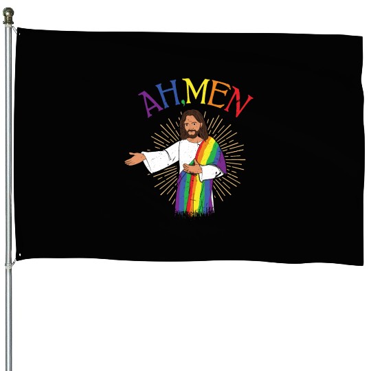 Men Funny Jesus Gay LGBTQ Rainbow LGBT Pride Month House Flags