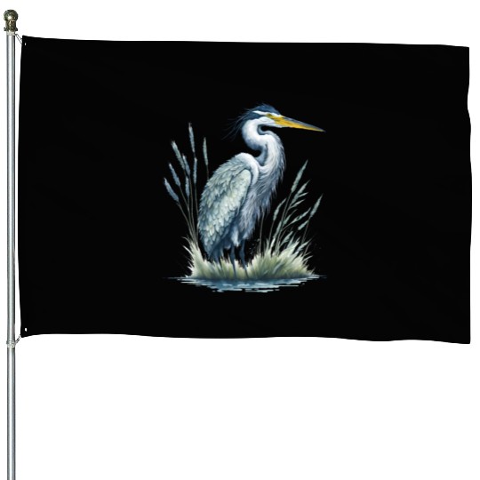 Watercolor Heron in Nature House Flags