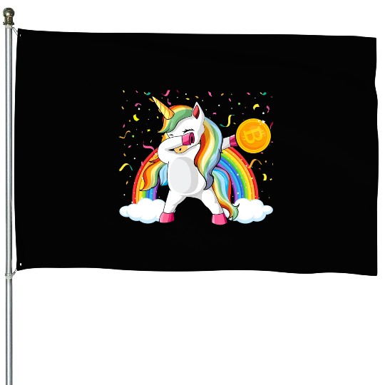 Dabbing Unicorn Bitcoin Sarcastic Cryptocurrency House Flags