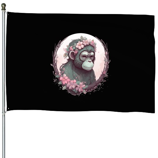 Cute Monkey Flower Crown Monkeys Lover House Flags